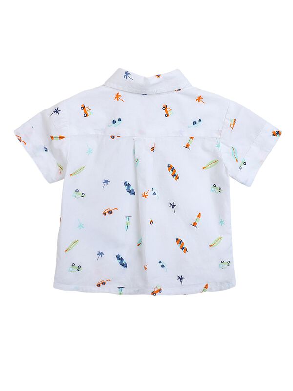 Boys White Printed Short Sleeve Woven Shirt image number 1